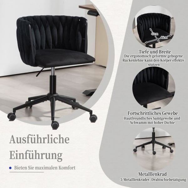 Työtuoli - MUVOE - Ergonominen muotoilu - Velvet-kangas - Korkeussäädettävä - Musta