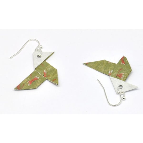 Cocotten - Örhängen i origami-papper Cocotte Kaki