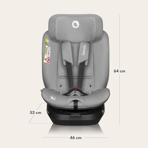 LIONELO Brave i-Size - Evolutionsbarnstol - 360° svängbar bas - 40-150 cm - Från 0 till 36 kg - ISOFIX - Grupp 0/1/2/3 - Grå