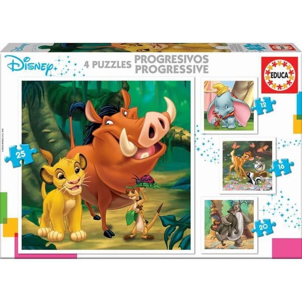 Disney Animals Progressive Pussel - EDUCA - Från 9 till 25 bitar - För barn