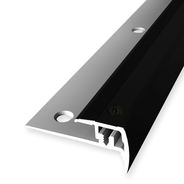 Nez de marche 21 x 21,5 mm Aluminium Cornière striée Encastrée Percée Küberit Svart L 2700 mm