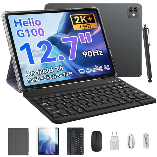 "BLACKVIEW LINK8 12.7", 2K, 90Hz, 18GB RAM + 256GB ROM, 8400 mAh, Android 15 Surfplatta Grå, med Tangentbord + Stylus + Mus"