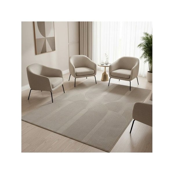 Modern matta med minimalistisk relief, halkfri, tvättbar, mjuk sammet 12 mm, chic vardagsrum (Dimension: 80x150 cm - Färg: Beige)