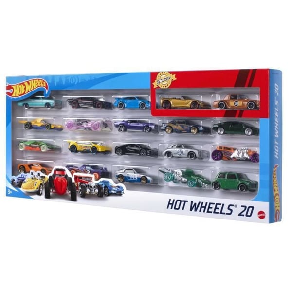 Hot Wheels - Låda med 20 fordon - Små bilar - 3 år och äldre H7045