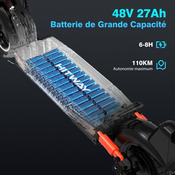 Hopfällbar elektrisk skoter - HITWAY - 10" massiva däck - 500W - APP - 48V 27Ah batteri - Svart & orange skoter