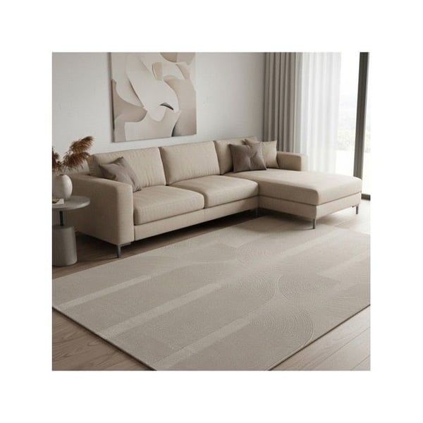 Modern matta med minimalistisk relief, halkfri, tvättbar, mjuk sammet 12 mm, chic vardagsrum (Dimension: 80x150 cm - Färg: Beige)