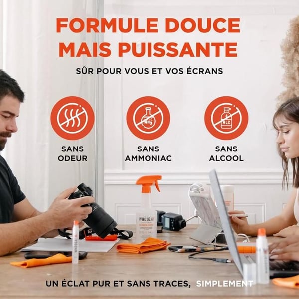 WHOOSH – Rengöringsspray för skärm Go, Bärbar spray 30 ml, Smartphone, Surfplatta, PC, Mac, Utan alkohol, Ekologisk formel