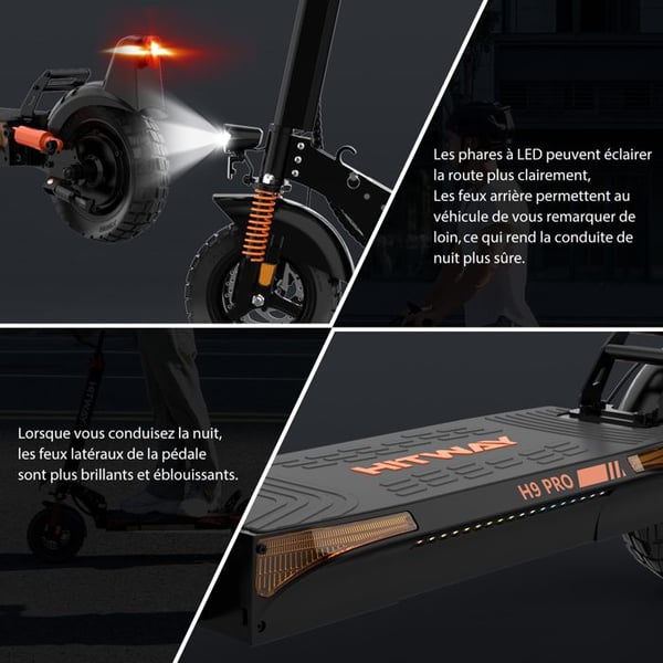 Hopfällbar elektrisk skoter - HITWAY - 10" massiva däck - 500W - APP - 48V 27Ah batteri - Svart & orange skoter