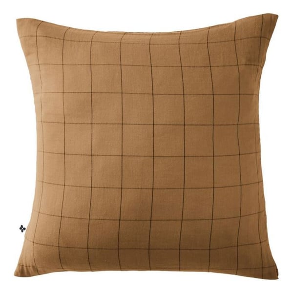 Taie d'oreiller Tissé-teint stora rutor Dekor "Gaïa Match" 60 x 60 cm & 50 x 70 cm "Gaze de Coton" - Gaïa Match Camel - 60 x 60 cm