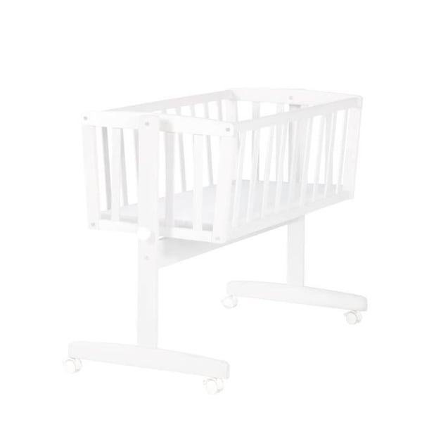 ROBA Spädbarnsbsäng 40 x 90 cm med Madrass - Med Bromsrullar - Låsbar Vippfunktion - Vit Trä