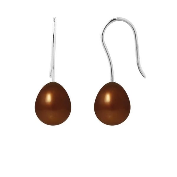 Örhängen - PERLINEA - Äkta 7-8 mm choklad sötvattenspärlor - 9 Cts Vitguld - Krok