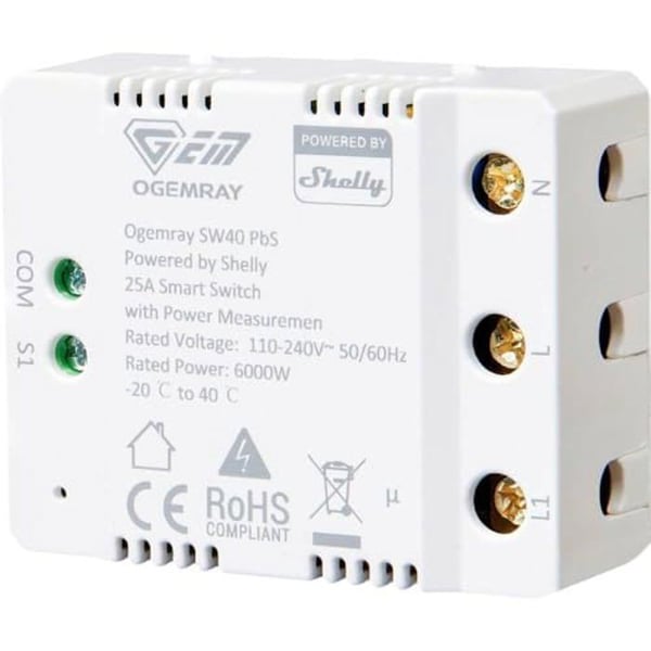 Shelly Ogemray Smart Relay Switch 25 A Bluetooth Wi-Fi
