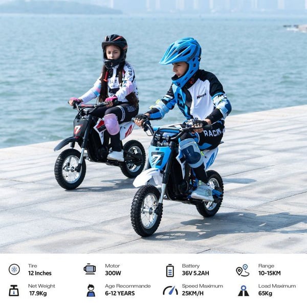 Moto Elektrisk Barn EVERCROSS TECH EV12M Pro, Motor 300W, 3 Hastighetslägen, 15 KM, Däck 12'', Bluetooth Musik Present Rosa