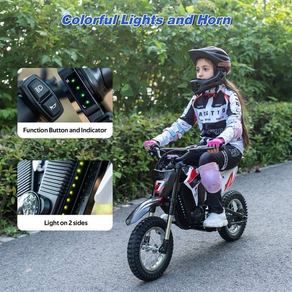 Moto Elektrisk Barn EVERCROSS TECH EV12M Pro, Motor 300W, 3 Hastighetslägen, 15 KM, Däck 12'', Bluetooth Musik Present Rosa