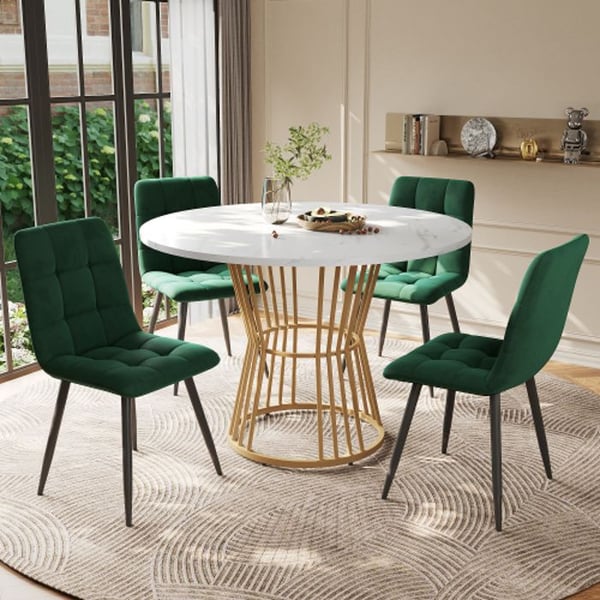 Spisebordsensemble (5 dele), spisebordsensemble med 4 stole, bord med 100 cm diameter