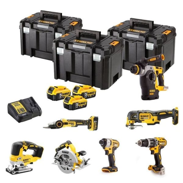 Pack 7 verktyg 18V (3x5,0 Ah) i 3 T-STAK lådor - DEWALT DCK755P3T