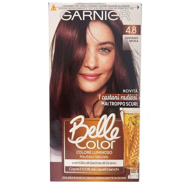 Permanent Färg - GARNIER - Belle Color - 4.8 Mörkbrun Mocha - Täcker 100% grått hår - Berikad med vetegroddsolja