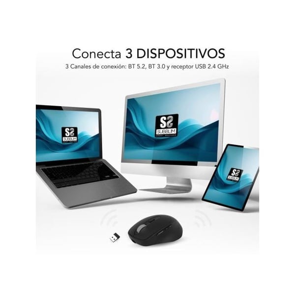 Dator Mus - SUBBLIM - Comfort Ergo Dual - Svart - Tyst klick - Uppladdningsbart batteri