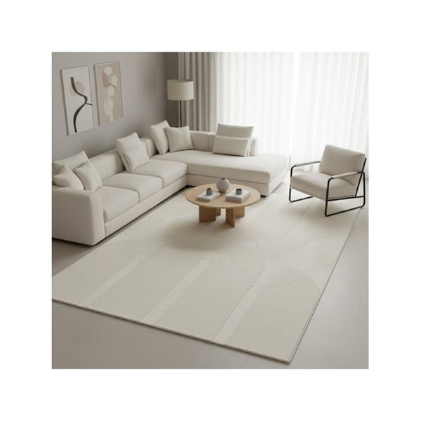 Modern matta med minimalistisk relief, halkfri, tvättbar, mjuk sammet 12 mm, chic vardagsrum (Dimension: 80x300 cm - Färg: Crème)