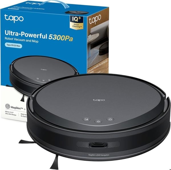 Robotdammsugare med mopp - TP-LINK - Tapo RV20 Max - Sugning 5300 Pa - LiDAR-navigering - Färg Svart