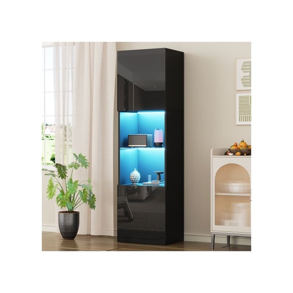 Vitrine - MUVOE - Sort Blank - 1 glas hylde - LED belysning - 160 cm