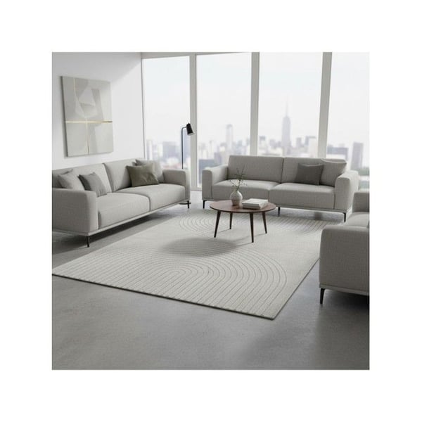 Modern matta med minimalistisk bågmönster, tät sammet 12 mm, designad för samtida salong (Dimension: 140x200 cm - Färg: Grå)
