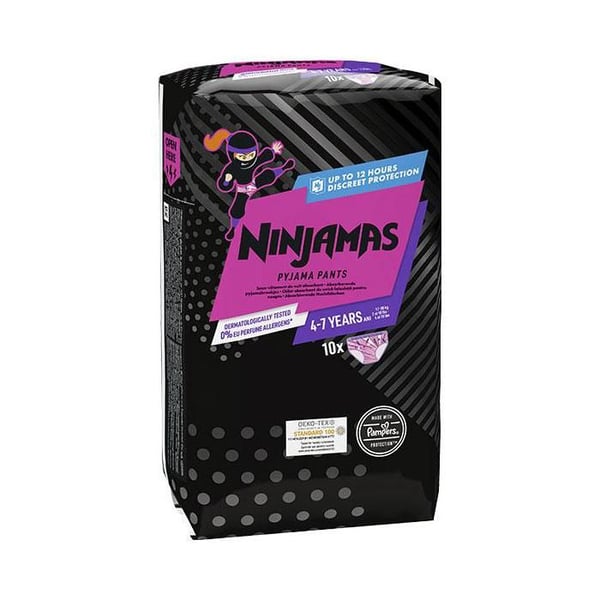 Pampers Ninjamas Pyjamabyxor Flickor Nattabsorberande Underkläder 4-7 År 17-30kg 10 enheter