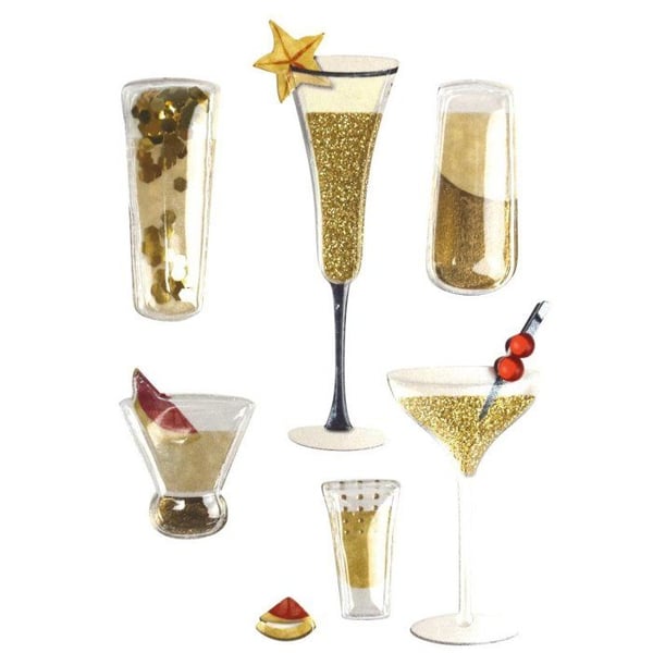 MégaCréa DIY - Klistermärke cocktail och champagne 3D glittrande 7 delar