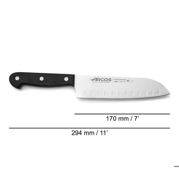 Santoku-kniv - ARCOS - Alveole Universal - Nitrum-stål 57 HRC - POM-skaft - 3 nitar av rostfritt stål
