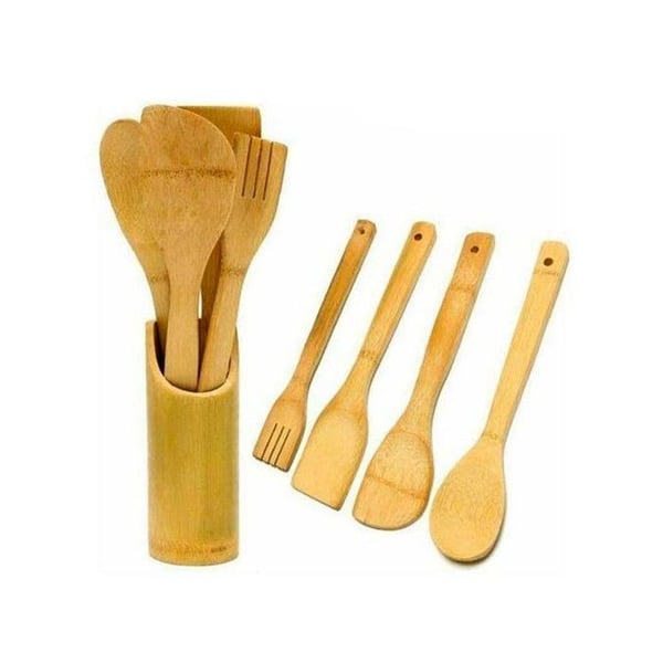 Köksredskap - Bambu - Set om 4 - Inkluderar förvaringsburk - Ekologisk - Non-stick