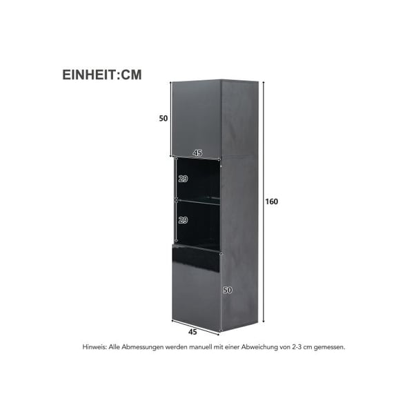 Vitrine - MUVOE - Sort Blank - 1 glas hylde - LED belysning - 160 cm