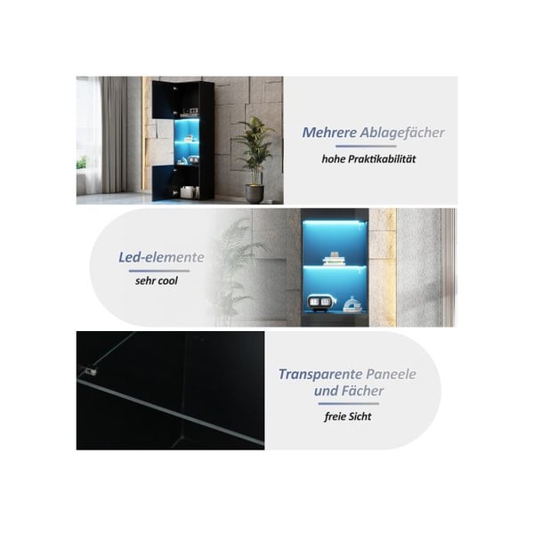 Vitrine - MUVOE - Sort Blank - 1 glas hylde - LED belysning - 160 cm