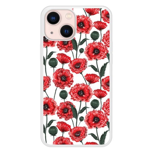 Förstärkt silikonfodral med tryck kompatibelt med Apple iPhone 13 Mini Poppy-blommor