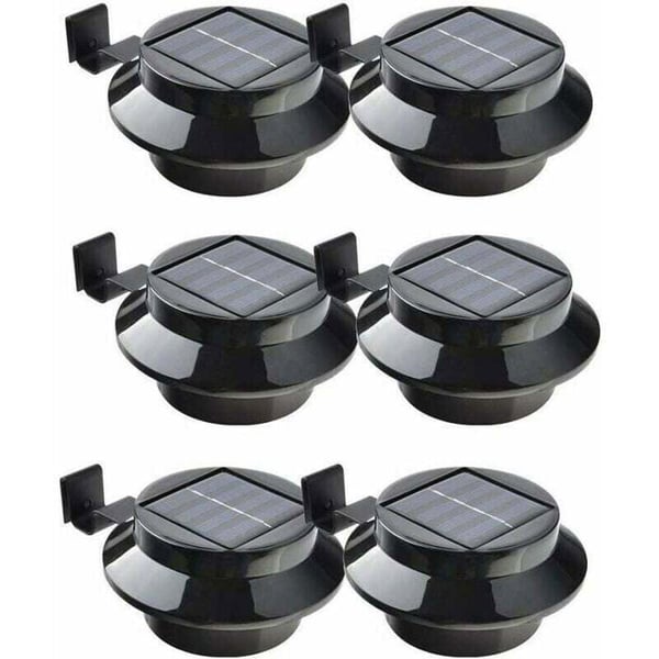 Set med 6 solenergilampor för takrännor, staket, tak, trädgård, gård, vägg, svart