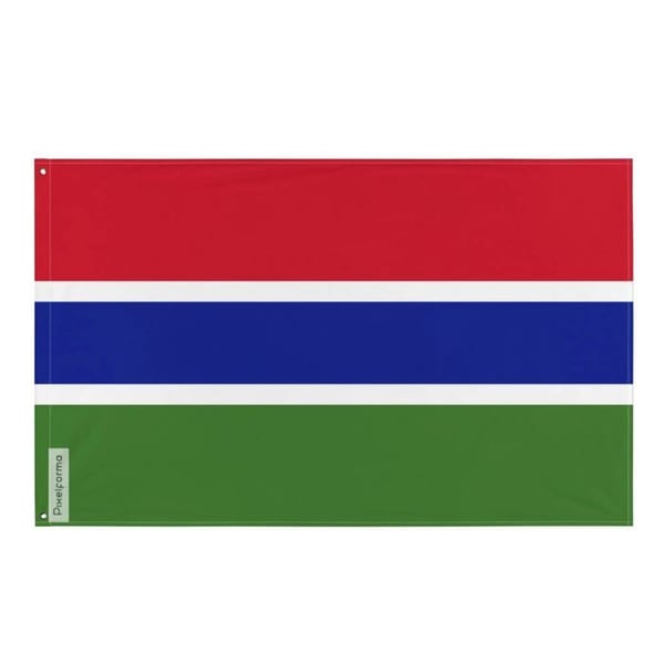 Gambias flagga – 192 x 288 cm – Hållbar polyester – 2 metalöglor – Inomhus / Utomhus – Pixelforma