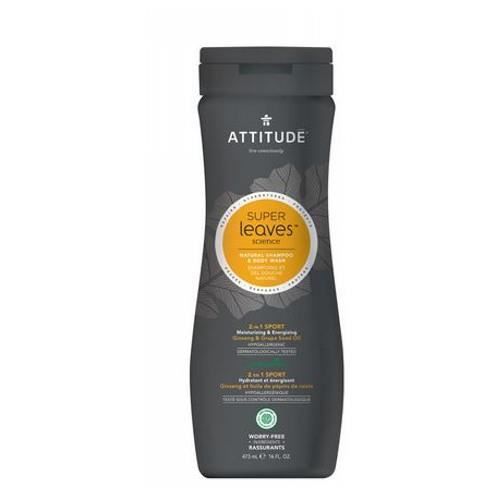 Attitude Natural Shampoo & Body Wash, 2 i 1 Huvudvård för Män 15.9 Oz