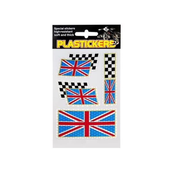 Reflekterande klistermärken för plast, England Storbritannien Rutig flagga, bräda 13 x 9,5 cm