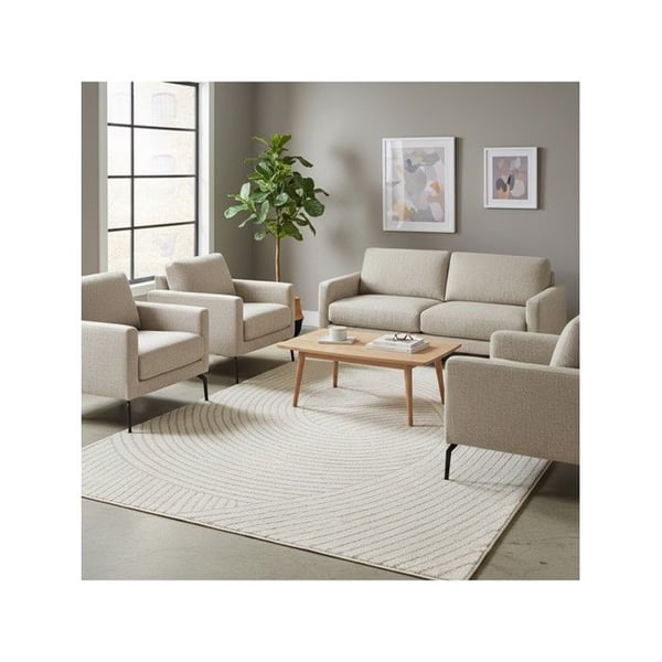 Modern matta i krämfärg med vågigt relief och överlappande cirkulära mönster (Dimension: 80x300 cm - Färg: Kräm)