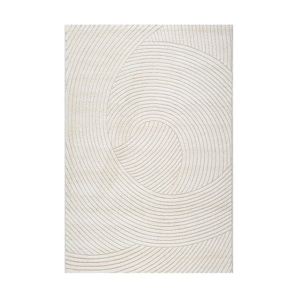 Modern matta i krämfärg med vågigt relief och överlappande cirkulära mönster (Dimension: 80x300 cm - Färg: Kräm)