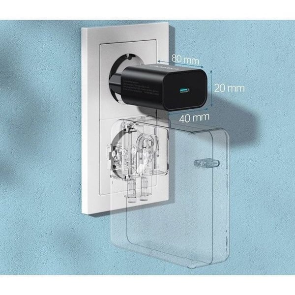 Snabbladdare - CHOETECH - 25W - USB-C - 1m - Överspänningsskydd