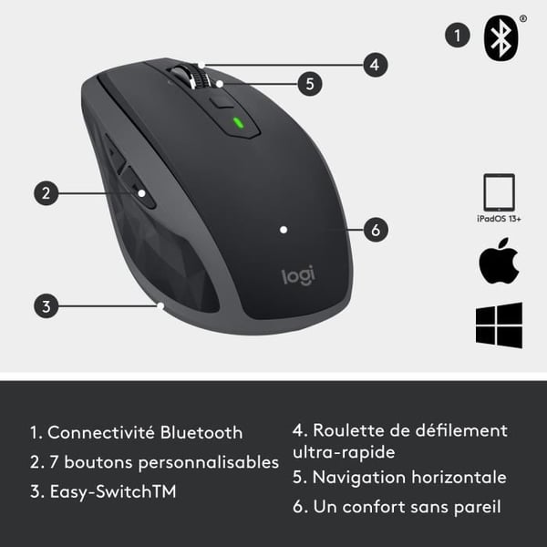 Trådlös mus - LOGITECH - MX Anywhere 2S - Svart
