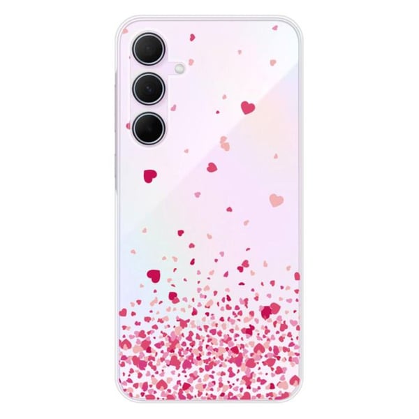 Silikonfodral - Kompatibel med Samsung Galaxy A55 5G - design med rosa hjärtkonfetti