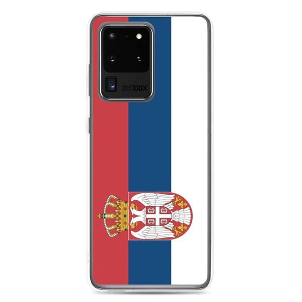 Telefonfodral – Serbiens flagga – Kompatibel med Samsung Galaxy S20 – Mjukt fodral – Slitstarkt och stöttåligt – Pixelforma