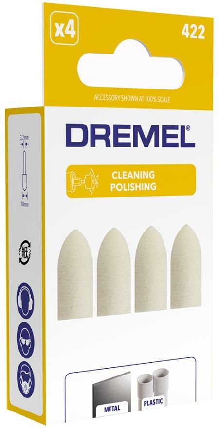 Set med 4 DREMEL 422 poleringsspetsar - Diameter 10 mm - För polering av plast och metall