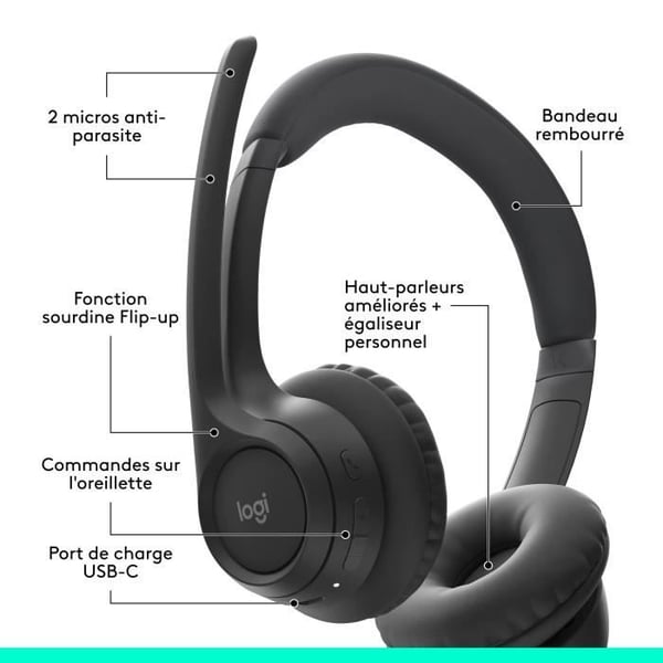 Hörlurar - Trådlösa - Logitech - Zone 300 - Bluetooth - Störningsskydd - Svart