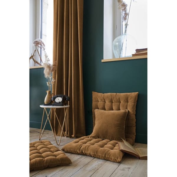 Justerbar gardin + 8 "César" klämringar 140 x 270 cm Cotton Velvet - César Camel