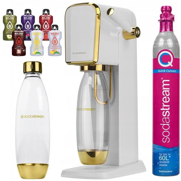Saturator för kolsyrat vatten - SodaStream - Art Vit Guld - Flaska 1L Quick Connect + 6 påsar Bolero