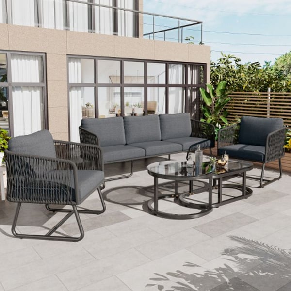Trädgårdsmöbelset - MUVOE - Modern - Grått snöre - 5 delar - Väderbeständig