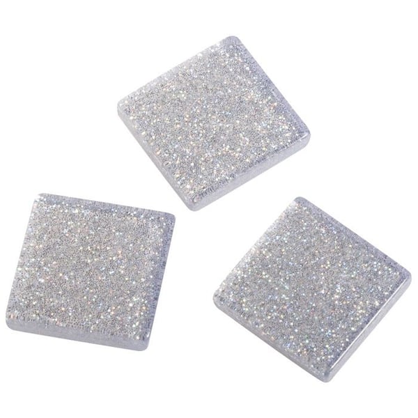 Akrylmosaik, 1x1 cm, glittrig, silvernyans, låda - ca 205 st / 50 g
