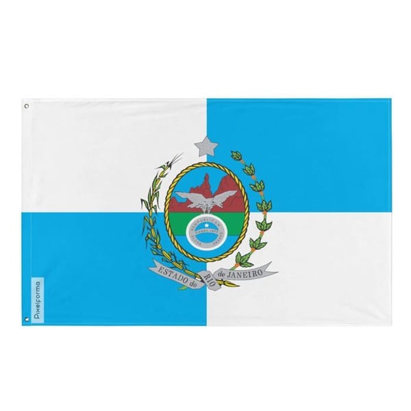 Flagga Rio de Janeiro – 192 x 288 cm – Slitstark polyester – 2 metallöglor – Inomhus / Utomhus – Pixelforma